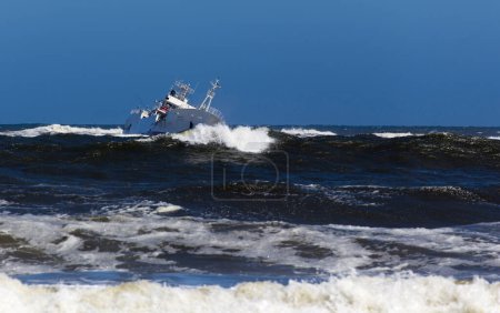 Photo for Skeleton coast, Namibia - August 10, 2018: shipwreck of Japanese registered fishing vessel, MVF Fukuseki Maru - Royalty Free Image