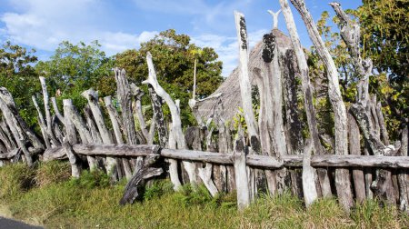 Téléchargez les photos : Ouvea, Nouvelle-Calédonie - 22 octobre 2019 : vue sur la clôture typique de l'île d'Ouvea - en image libre de droit