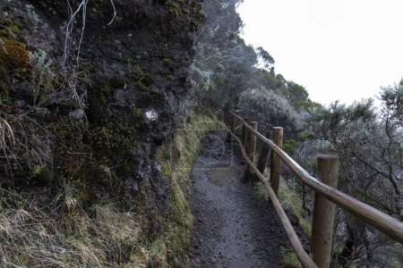 Vista del trekking al volcán Piton de la Fournaise en Francia