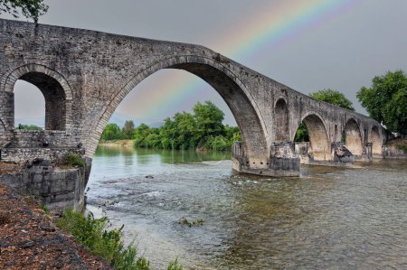 View of the famous stone bridge in Arta, Greece