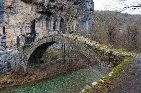 Photo for View of the traditional stone Lazaridis bridge near the village of Kipi in Zagori of Epirus, Greece - Royalty Free Image