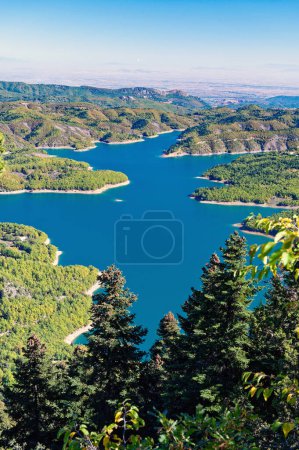 View of the artificial Plastiras or Tavropos lake in Thessaly, Greece  