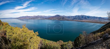 Panoramic view of the Megali (Big) Prespa Lake in northern Greece