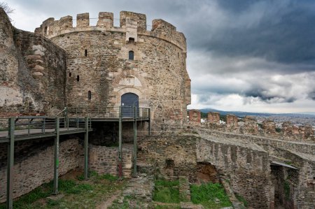 The Trigonion Tower and part of the Byzantine walls of the city of Thessaloniki in Macedonia, Greece