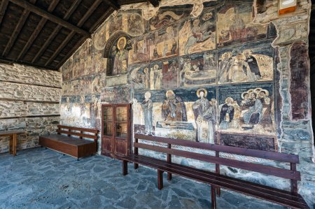 View of the frescoes of the byzantine church of Agios Minas at the town of Veleventos  in northern Greece