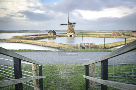 Dutch heritage Windmill 'Het Noord' on island Texel at the unesco Wadden Sea landscape in the Netherlands