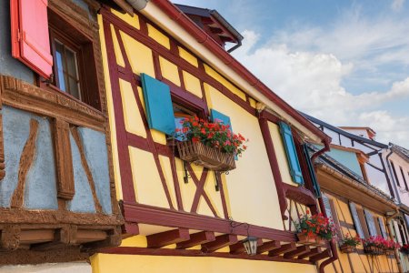beautiful buildings with windows in the commune of Eguisheim France