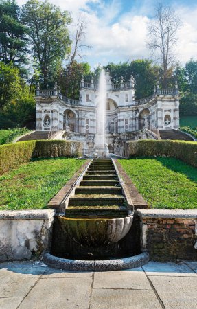 fountain and sculptures of medieval Villa della Regina in Italy