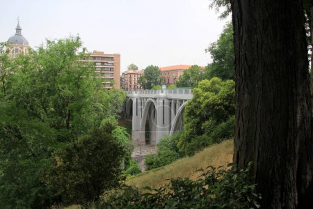 Photo for Madrid, Spain - June 16, 2022: Suicide bridge in Madrid. Segovia Viaduct or Bridge of Segovia - Royalty Free Image