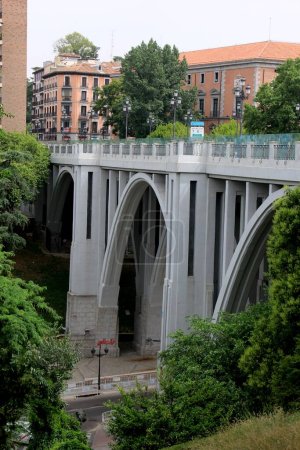 Photo for Madrid, Spain - June 16, 2022: Suicide bridge in Madrid. Segovia Viaduct or Bridge of Segovia - Royalty Free Image