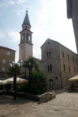 Photo for Budva church tower, Budva old town, Montenegro. - Royalty Free Image