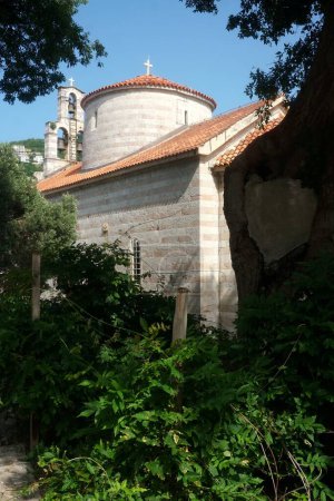 Photo for Budva, Montenegro - June 25, 2023: Budva church tower, Budva old town, Montenegro. - Royalty Free Image