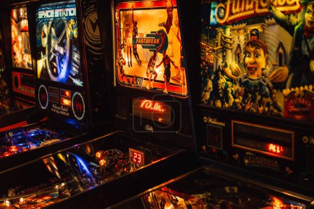Photo for Game gall with pinball machines in the bar - Royalty Free Image