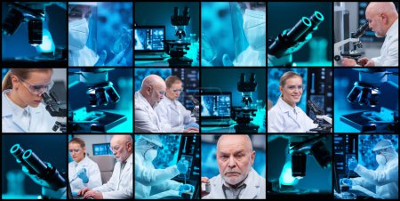 Photo for Professional team of scientists is working on a new vaccine in a modern scientific research laboratory. Genetic engineer workplace. Concept of future technology and science. - Royalty Free Image