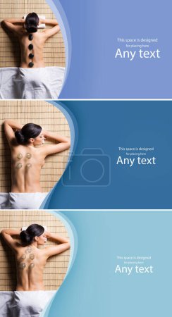 Téléchargez les photos : Beautiful, young and healthy woman on bamboo mat in spa salon is having vacuum cupping and hot stone massage. Spa, health and healing concept. - en image libre de droit