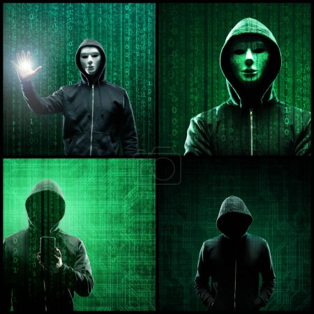 Téléchargez les photos : Wanted Hacker est Coding Virus Ransomware en utilisant le code binaire abstrait. Concept de cyberattaque, de rupture de système et de logiciels malveillants. - en image libre de droit