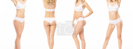 Photo for Young, fit, happy and beautiful woman in white swimsuit isolated on white background - set collection. Perfect female body. Healthcare, diet, sport and fitness concept. - Royalty Free Image