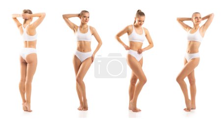 Photo for Perfect body of young and beautiful woman in swimsuit isolated on white. The concept of weight loss, diet, sport and fitness. - Royalty Free Image