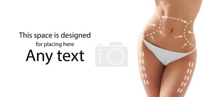 Photo for Female body with the drawing arrows on it isolated on white. Fat lose, liposuction and cellulite removal concept. - Royalty Free Image