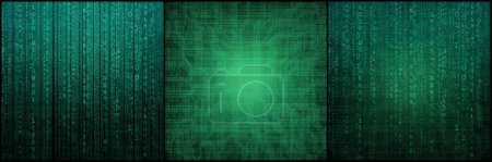 Photo for Abstract digital background with binary code. Hackers, darknet, virtual reality and science fiction concept. Collage set. - Royalty Free Image