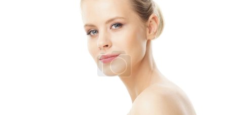 Photo for Close-up portrait of beautiful, fresh, healthy and sensual girl over isolated white background - Royalty Free Image