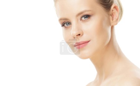 Photo for Close-up portrait of beautiful, fresh, healthy and sensual girl over isolated white background - Royalty Free Image
