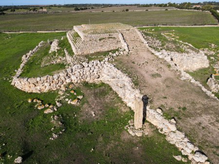 Photo for Drone view at the Monte d'Accoddi pre-nuragic altar on Sardinia in Italy - Royalty Free Image