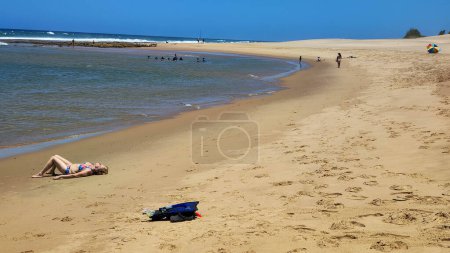 Photo for Cape Vidal, South Africa - 14 January 2023: people on the beach of Cape Vidal in Isimangaliso park, South Africa - Royalty Free Image