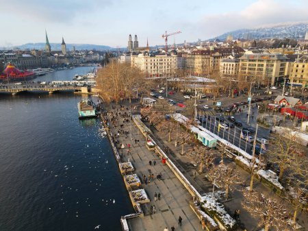 Photo for Zurich, Switzerland - 11 December 2022: drone view at the center of Zurich on Switzerland - Royalty Free Image