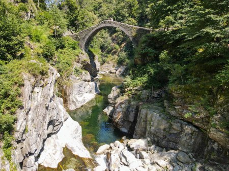 Photo for Drone view at the roman bridge of Intragna on the italian part of Switzerland - Royalty Free Image