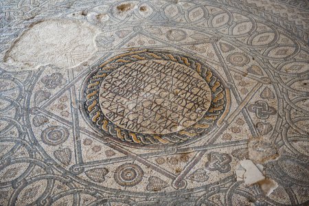 Photo for Big mosaic on the floor of the Hippolytus Hall in the Archeology Museum of Madaba, Jordan - Royalty Free Image