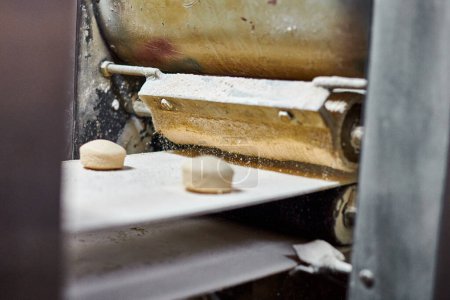 Téléchargez les photos : Machine automatique de fabrication de roti au temple Gurudwara Bangla Sahib, cuisine automatique de pains plats ronds chapati pour langar dans le temple sikh gurudwara, pain traditionnel indien sans levain pas cher - en image libre de droit