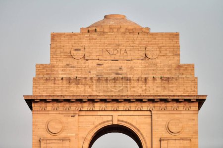 India Gate landmark war memorial in New Delhi near Kartavya path, close up view, All India War Memorial to indian army soldiers who died in First World War, beautiful landmark made from red sandstone