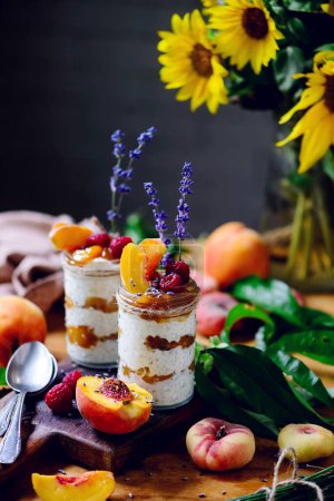 Photo for Rise pudding with peach compote.style rustic.selective focus - Royalty Free Image