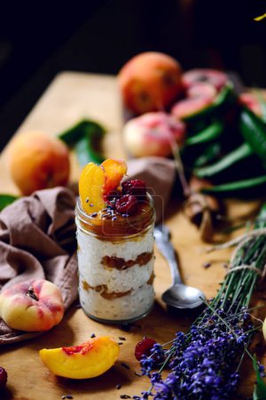 Photo for Rise pudding with peach compote.style rustic.selective focus - Royalty Free Image