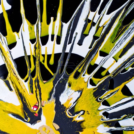 Photo for A captivating abstract artwork showcasing a dynamic explosion of yellow and black paint, creating an energetic and vibrant visual experience. - Royalty Free Image