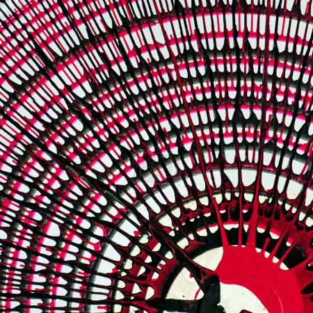 Photo for Vibrant red and black spiral pattern, creating an abstract, geometric visual that is both intricate and mesmerizing. Original Acrylic Artwork. - Royalty Free Image