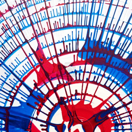 Photo for A vivid abstract image showcasing a mesmerizing interplay between red and blue paint splatters, creating a web-like structure that exudes energy and movement - Royalty Free Image