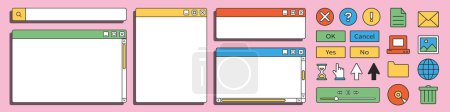 PC user interface from the 90s. Retro style. Nostalgic icons and windows. Old design. Vector illustration
