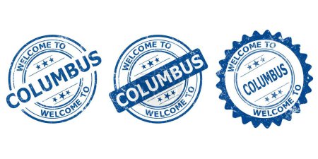 welcome to Columbus  blue old stamp sale