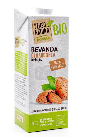 Photo for Conad Verso Natura BIO,bevanda di mandorla biologica,organic almond drink,product isolated on a white background - Royalty Free Image