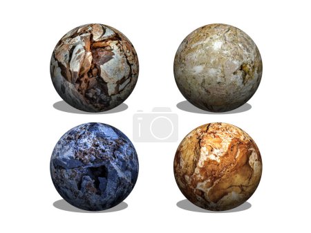 Foto de Esferas tridimensionales de piedra sobre fondo blanco, representación de la ilustración 3D - Imagen libre de derechos