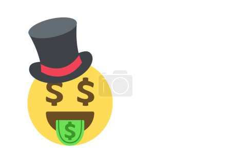 Illustration for Money face emoji with top hat on white background copy space,oligarch,rich,wealth,luxury,concept vector illustration - Royalty Free Image
