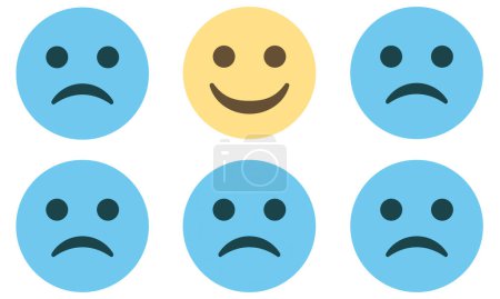 Illustration for Emoji concept pattern with blue frowning faces and yellow smiling face on white background,vector illustration - Royalty Free Image