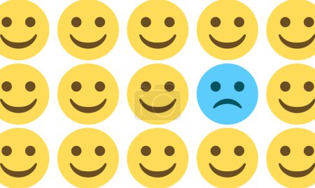 Illustration for Smiling emoji pattern with one frowning face on white background,concept vector illustration - Royalty Free Image