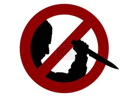 Téléchargez les illustrations : Signe d'interdiction contre la silhouette d'un homme effrayant avec couteau, illustration vectorielle - en licence libre de droit