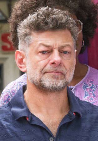 Photo for London, UK. Actor Andy Serkis at the Equity Union rally, Leicester Square, London, standing in solidarity with SAG-AFTRA actors strike in America, for fair pay, residual payments and issues on A.I. - Royalty Free Image