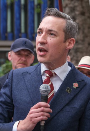 Photo for London, UK. 21st July 2023. Equity General Secretary Paul W. Fleming at a Union rally, London, in solidarity with SAG-AFTRA actors strike in America, for fair pay, residual payments and issues on A.I. - Royalty Free Image