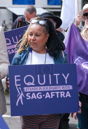 Photo for London, UK. 21st July 2023. Signs held by Equity members at the Equity Union rally, London, in solidarity with SAG-AFTRA actors strike in USA, for fair pay, residual payments and issues on A.I. - Royalty Free Image