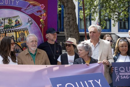 Photo for London, UK. 21st July 2023. Equity Union members at the Equity rally, London, standing in solidarity with SAG-AFTRA actors strike in America, for fair pay, residual payments and issues on A.I. - Royalty Free Image